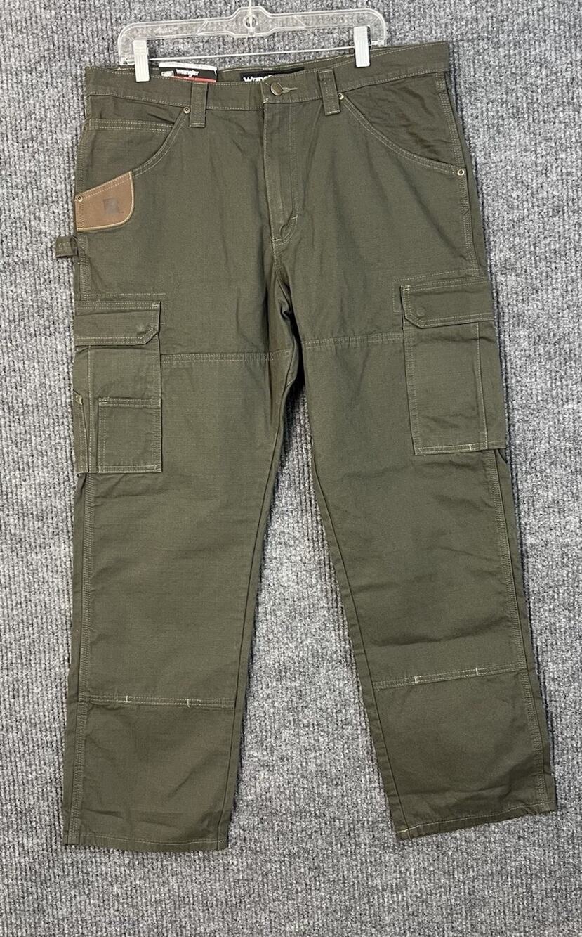 Wrangler Riggs Ranger Cargo Pants Mens 36X30 Relaxed Fit Green Rip Stop Work
